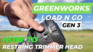 HOW TO USE Greenworks GEN 3 Load N Go Restring Trimmer Cable amp Bump Feed Head [upl. by Adleme]