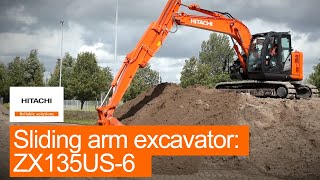 Hitachi ZX135US6 sliding arm excavator WALKAROUND [upl. by Anivek45]