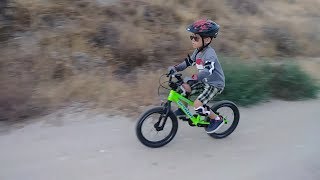 My 5yearold mountain biking on his Spawn Banshee 16quot [upl. by Nirda165]