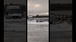 Vehicles Race to Beat the Tide…😅😬 SaltWater Crazy TidalFlooding UK WestMersea Island Fyp [upl. by Teiluj18]