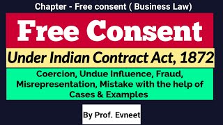 Free Consent Indian Contract Act  Free Consent Business Law  Free Consent  CA Foundationin Hindi [upl. by Elleynod]