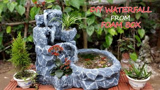 Amazing Ideas  Make Beautiful Waterfall From Foam Box and Cement  For Your Garden [upl. by Yrollam]