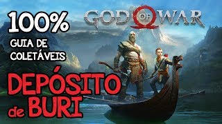 GOD OF WAR  TODOS OS COLETÁVEIS – DEPÓSITO DE BURI 100 artefatos corvos baús etc [upl. by Rollet774]