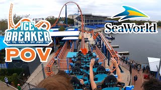 Ice Breaker Back Seat POV SeaWorld Orlando New Roller Coaster [upl. by Hayarahs70]