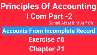 I com 2Chap1 Exe6 Principles of Accounting Sohail Afzal Book Accounts from incomplete Record [upl. by Enytnoel]