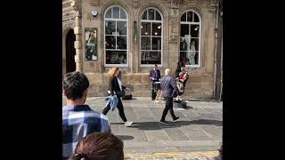 Pipes and Drums in Edinburgh  Always a great Street Scene  Bagpipes can be heard all over the City [upl. by Wilkie]