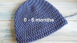 crochet How To  Crochet a Simple Baby Beanie for 06 months [upl. by Ynahirb]