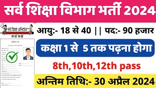 सर्व शिक्षा अभियान भर्ती 2024  Apply online form  primary teacher vacancy  govtjobs2024 [upl. by Thor]