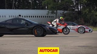 McLaren P1 vs Porsche 918 Spyder vs Ducati 1199 Superleggera  drag race [upl. by Raphaela28]