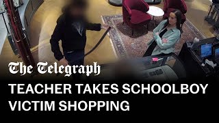 Jailed teacher caught on CCTV buying Gucci belt for schoolboy victim [upl. by Yclek484]