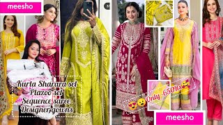 👗😍Meesho HaulMeesho partywear kurta set haulsequence sharara set Designergownwedding Dresses [upl. by Napier]