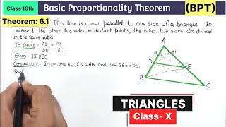 Class 10th Chapter 6 Triangles Theorem 61 Basic Proportionality Theorem  BPT class 10 NCERT thales [upl. by Urial]