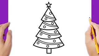 HOW TO DRAW A CHRISTMAS TREE EASY  CHRISTMAS DRAWING [upl. by Otsedom938]