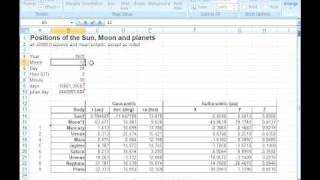 Calculating Sun Moon amp Planet positions RA DEC in Excel file [upl. by Palecek]