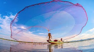 Amazing Cast Net Fishing Skill Catch Tons of Big Fish  Traditional Net Catch Fishing in The River [upl. by Velasco651]