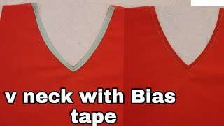 how to sew v neck with Bias tape beautiful neck design muna diy [upl. by Crow940]