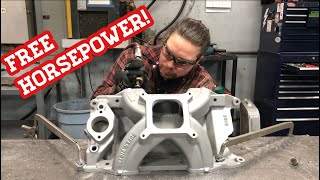 DIY Intake manifold porting Super Victor intake to Trickflow heads small block mopar [upl. by Nekcarb]