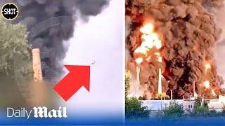 Ukraine launched longrange drone strike at oil facilities in Russia [upl. by Fredel582]