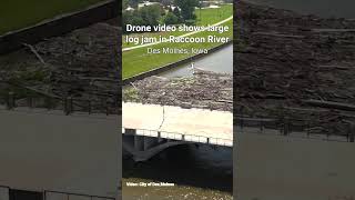 Drone video Log jam in Raccoon River in Des Moines [upl. by Eeleimaj]