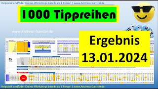 Ergebnis 13012024  1000 Tippreihen Excel Lotto  Ganster [upl. by Aikem]