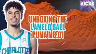 UNBOXING THE PUMA MB01 LAMELO BALL FIRST SIGNATURE SHOE [upl. by Arukas]