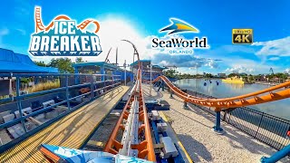 Ice Breaker Roller Coaster On Ride Front Seat 4K POV SeaWorld Orlando 2022 07 12 [upl. by Anaoj]