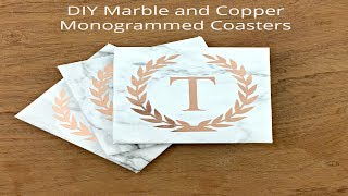 DIY Marble and Copper Monogrammed Coasters Using Cricut  Love Franchesca [upl. by Kimberlee]