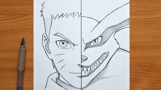 How to draw Naruto and Kurama  Kurama and Naruto step by step  easy tutorial for beginners [upl. by Nason]