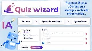 Tuto IA  Quizwizard Getquizwizard créer des quiz sondages flashcards par IA gratuitement [upl. by Danette]