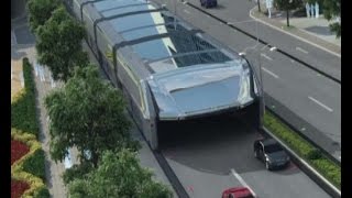 Futuristic straddling bus allows cars running underneath [upl. by Rodavlas856]