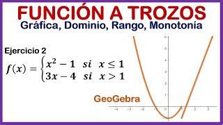 Función a Trozos  GeoGebra Gráfica Dominio Rango Monotonía  Ejercicio 2 [upl. by Ahsirkal]