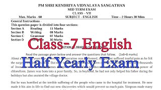 Class7 English Half Yearly Exam Question Paper  Term1 Session 202425 PM Shri Kendriya Vidyalaya [upl. by Atiloj]