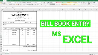 How to Bill Book Entry in Excel  Bill Entry Format Excel [upl. by Atalya]