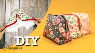 Easy Zippered Pouch Tutorial with Flat Bottom 📌 DIY Sewing for Beginners [upl. by Bryant]