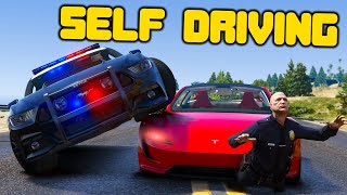 Self Driving Tesla Destroys Cops In GTA 5 RP [upl. by Aryahay]