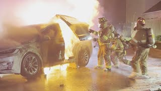 VIDEO Tesla catches fire in Plano garage [upl. by Llenrub468]