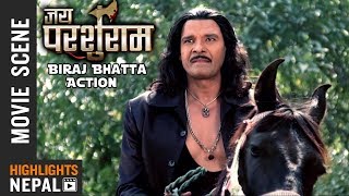 Biraj Bhatta Action Scene  Nepali Movie JAI PARSHURAM  Nisha Adhikari [upl. by Schnur]