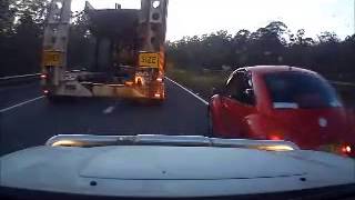 Driver attmpts to squeeze past wide load and escort and crashes [upl. by Aron151]