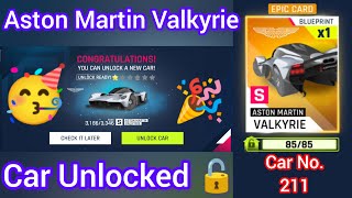 Asphalt 9  Aston Martin Valkyrie  Unlocked  Car No 211  Touchdrive Gameplay🥳😍 [upl. by Wandy]