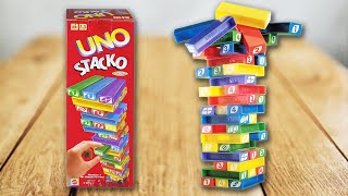 UNO STACKO  Spielregeln TV Spielanleitung Deutsch  MATTEL GAMES  SPEARS SPIELE Jenga [upl. by Atimad53]