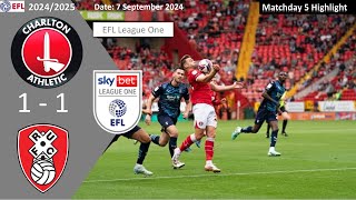 Charlton Athletic 11 Rotherham United Matchday 5 202425 EFL League One Highlight [upl. by Enaerb]