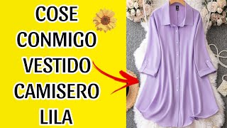 COSE CONMIGO VESTIDO CAMISERO DE COLOR LILA 💜 costura costuraparaprincipiantes [upl. by Gettings951]