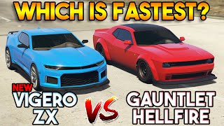 GTA 5 ONLINE  VIGERO ZX VS GAUNTLET HELLFIRE WHICH IS FASTEST [upl. by Given]