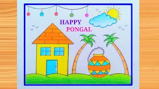 Pongal Drawing Easy  Pongal Festival Drawing  How to Draw Easy Happy Pongal  Pongal Pot Drawing [upl. by Netfa]