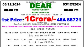 Nagaland Lottery Sambad Result 0800pm 031224 Lottery Result Fax [upl. by Eleumas365]