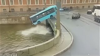 VIDEO  Bus plunges off a bridge in the Russian city of St Petersburg [upl. by Lamrej]