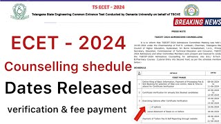 ECET 2024 COUNSELLING SCHEDULE RELEASED  TS ECET COUNSELLING DATES [upl. by Spragens]