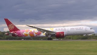 Juneyao Air Colourful Petals 7879 Landing at Manchester Airport [upl. by Cressi]