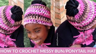 HOW TO CROCHET A MESSY BUN HATBEANIE FOR BEGINNERS [upl. by Ennahgem]