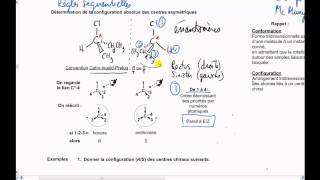 Vidéo 64 Chimie organique Stéréochimie  Configurations R et S [upl. by Llerruj646]